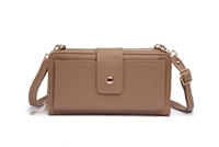 Stylish 2 Sectioned Taupe Faux Leather Crossbody Wallet