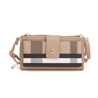 Stylish Plaid Taupe Faux Leather Crossbody Wallet