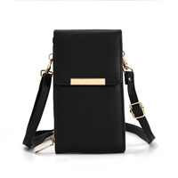 Stylish Sectioned Black Faux Leather Sling Crossbody Wallet