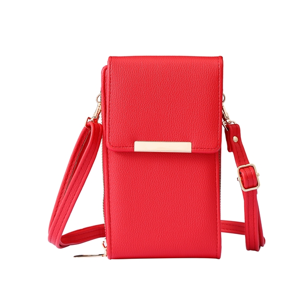 Stylish Sectioned Red Faux Leather Sling Crossbody Wallet