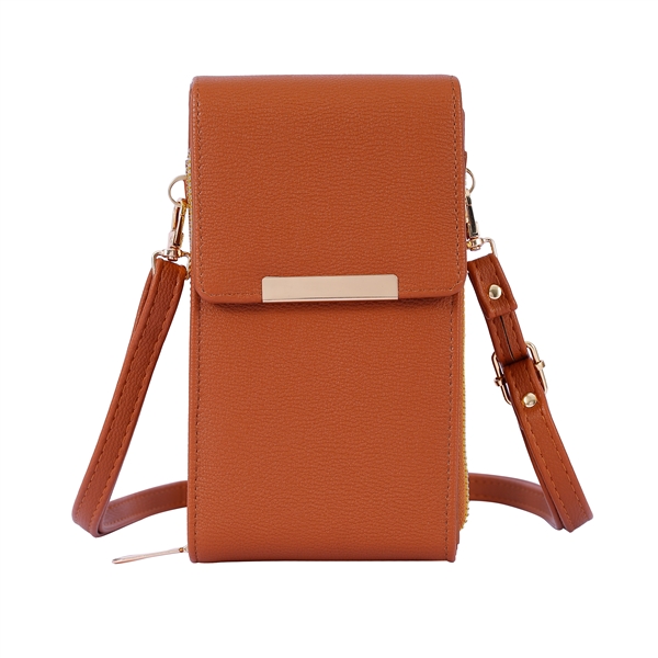 Stylish Sectioned Tan Faux Leather Sling Crossbody Wallet