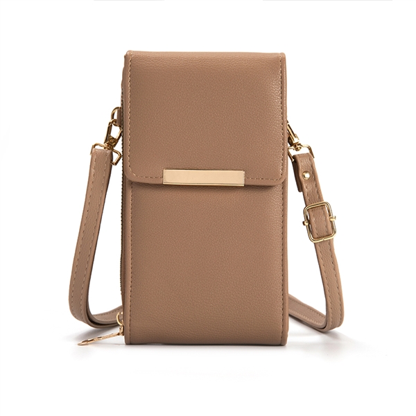 Stylish Sectioned Taupe Faux Leather Sling Crossbody Wallet