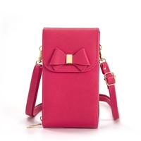 Stylish Single Sectioned Ribbon Fuchsia Faux Leather Crossbody Wallet