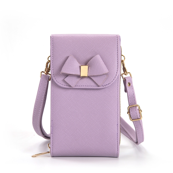 Stylish Single Sectioned Ribbon Lilac Faux Leather Crossbody Wallet