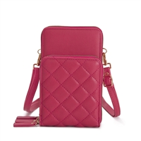 3 Sectioned Fashion Fuchsia Faux Leather Quilted Crossbody Wallet