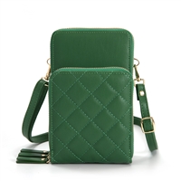 3 Sectioned Fashion Kinetic Green Faux Leather Quilted Crossbody Wallet