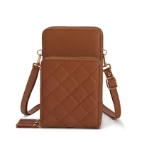 3 Sectioned Fashion Tan Faux Leather Quilted Crossbody Wallet