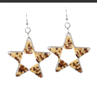 Fashion Brown Mixed Cylinder Bead Wire Star Designed Silver-Toned Fish Hook Earrings