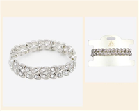 Elegant & Stylish Diamond Crystal Decorative Silver Toned Stretch Bracelet