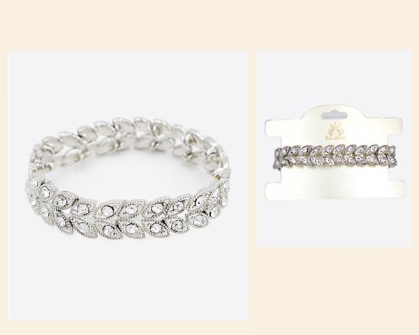 Elegant & Stylish Diamond Crystal Decorative Silver Toned Stretch Bracelet