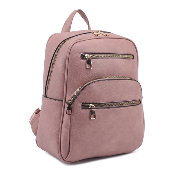 Dark Pink Multi Zipped Pocket Fashion Backpack