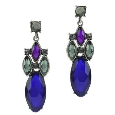 BLUE OVAL CRYSTAL DROP EARRINGS