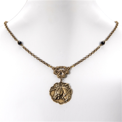 Horse Head Medal Necklace with Onyx Bead Accents