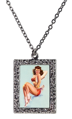 Vintage Art Pendant Necklace - Cowgirl Pin-Up