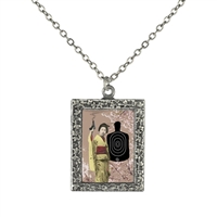 Geisha with a Gun Pendant Frame Necklace