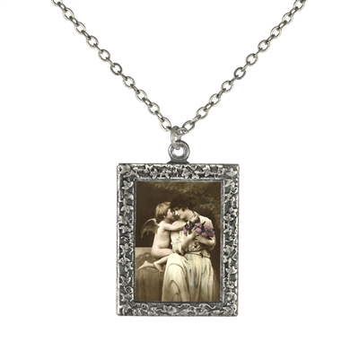 Cupid Hugging Woman Frame Necklace