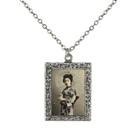 Lavender and Blue Geisha Frame Necklace