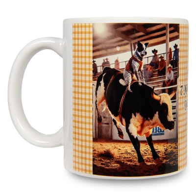 Spunky Blue Heeler Bull Riding Dog Mug