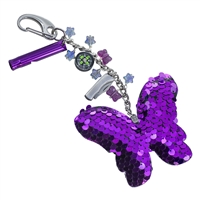 Bright Purple Sequined Butterfly Emergency Purse Backpack Charm