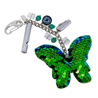Bright Green Sequined Butterfly Emergency Purse Backpack Charm