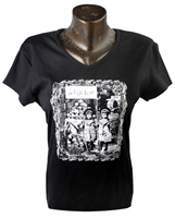 V-Neck Black and White Rose and Aster T-Shirt