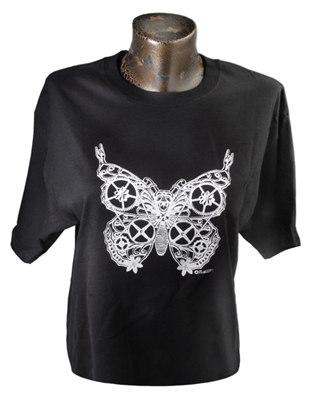 Black and White Screaming Steampunk Butterfly Tee Shirt