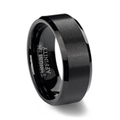 Black Brushed Tungsten Carbide Wedding Ring with Beveled Edge