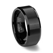 Black Brushed Tungsten Carbide Wedding Ring with Beveled Edge