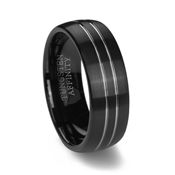 Black Brushed Tungsten Ring with 2 Polished Channels