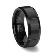 Black Slotted Mens Tungsten Ring Brushed Finish