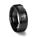 Black Brushed Cross Wedding Ring