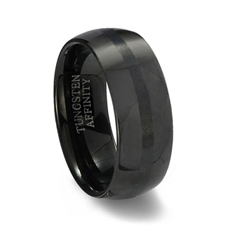 Black Polished Finish Tungsten Carbide Wedding Band & Brushed Black Center
