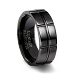 Polished Black Tungsten Ring & Intersecting Grooves