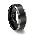 Brushed Black Tungsten Carbide Ring Polished Beveled Band
