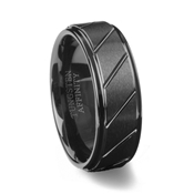 Black Ceramic Ring Brushed Finish & Diagonal Grooves
