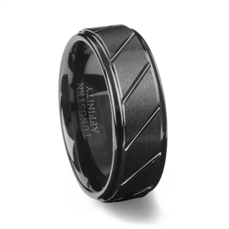 Black Ceramic Ring Brushed Finish & Diagonal Grooves