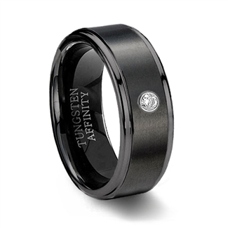 Brushed Black Ceramic Wedding Ring & Cubic Zirconia