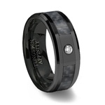 Black Ceramic Ring with Cubic Zirconia & Black Carbon Fiber Inlay