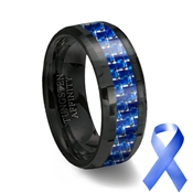 Blue Carbon Fiber Inlay Black Ceramic Wedding Ring