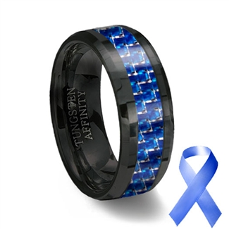 Blue Carbon Fiber Inlay Black Ceramic Wedding Ring