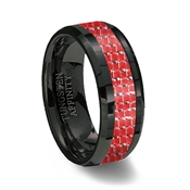 Red Carbon Fiber Inlay Black Ceramic Wedding Ring