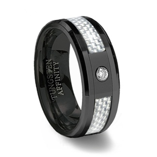 Black Ceramic Ring White Carbon Fiber & CZ