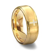 Gold Brushed Tungsten Cross Wedding Ring