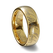 Gold Tungsten Carbide Laser Engraved Elvish LOTR Ring