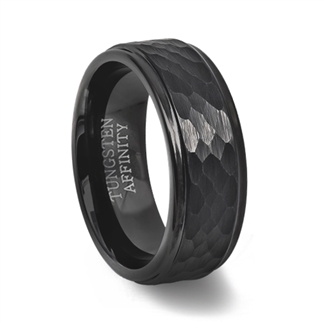 Black Tungsten Ring with Hammered Finish