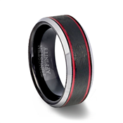 Red Channel Black Tungsten Brushed finish Wedding Ring