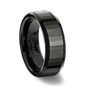 Faceted Black Ceramic Wedding Ring with Beveled Edges