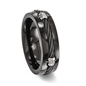 Black Plated Titanium Cable Inlay Ring