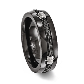 Black Plated Titanium Cable Inlay Ring