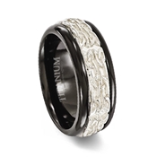 Black Titanium Ring with Silver Sterling Silver Pattern Inlay